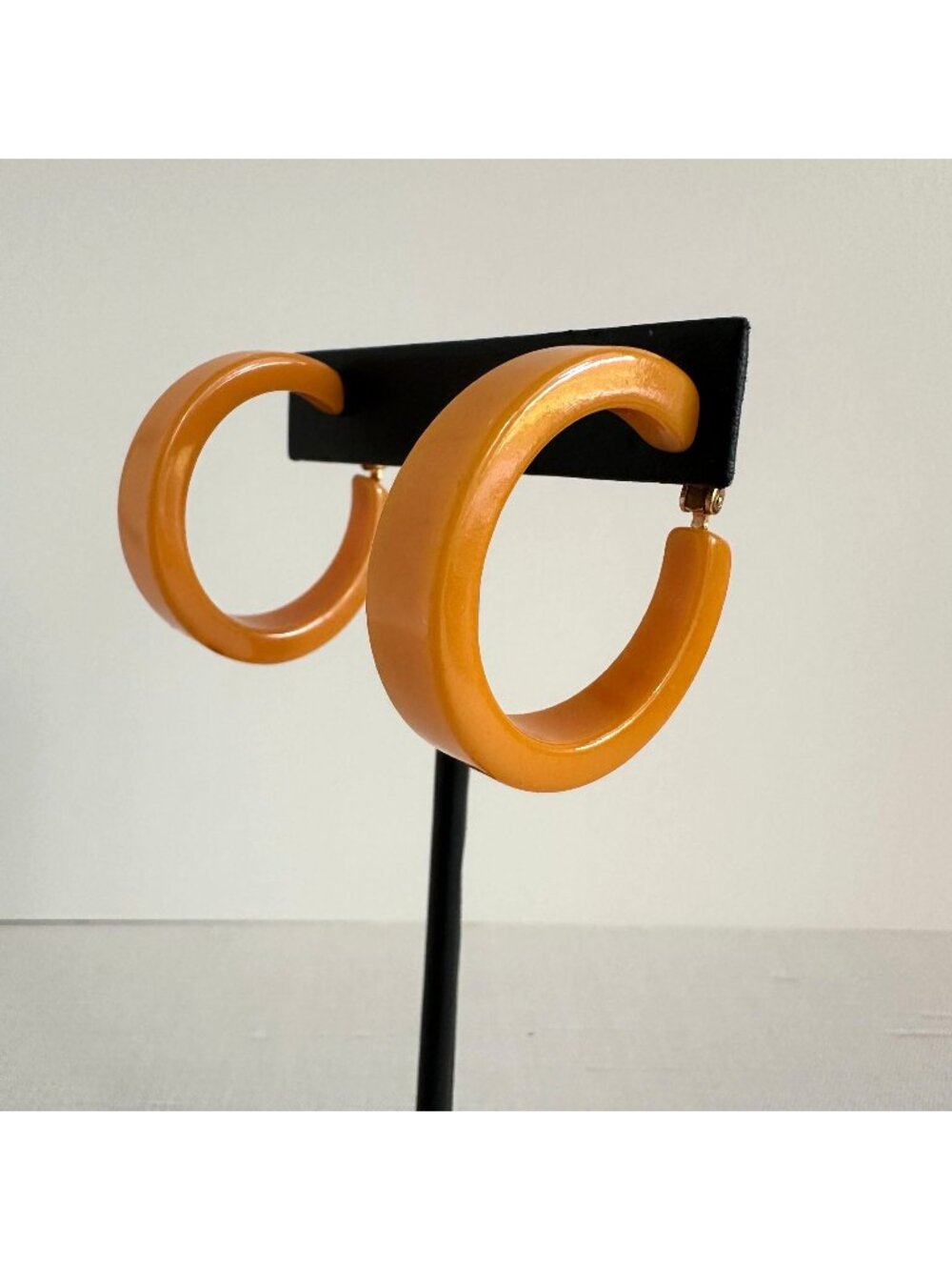 Orange Bakelite Large Hoop Clip Earrings, 1940s Statement Costume Jewelry